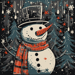 Vector Winter Night Snowman