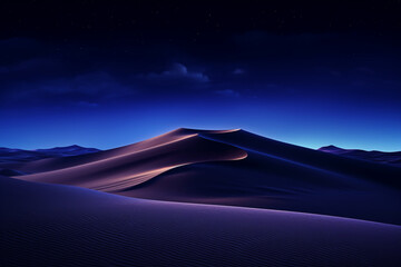 Fototapeta na wymiar 広大な砂漠と砂丘の青い夜の風景