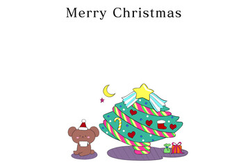 christmas tree and santa claus little bear white background illustration handwritten