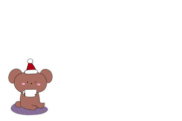 クマのサンタクロース　イラスト　白背景　文字入れスペース　余白スペース