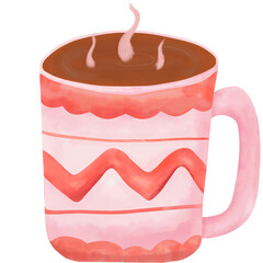 Watercolor of red tea cup drink container
