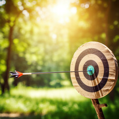 arrow striking bullseye on target.