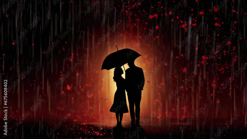 Wall mural seamless loop animation. grunge silhouette, in love. form of rain drops in the night beautiful wallp