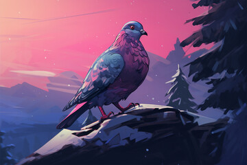 illustration of a dove in winter