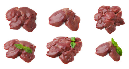 Fresh raw chicken liver isolated on white, collection