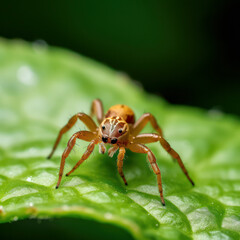 Fototapeta premium small brown spider macro on a leaf.