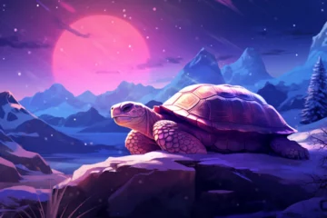 Foto op Plexiglas illustration of a turtle scene in winter © Imor