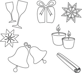 set of christmas icons,decoration, gift, pattern, set, christmas, art, nature, holiday, butterfly, seamless, icon, spring, drawing, celebration,