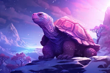 Foto op Plexiglas illustration of a turtle scene in winter © Imor