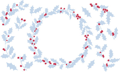 クリスマスリースフレーム。柊のクリスマス背景。12月のイベント飾り背景。クリスマス素材。Christmas wreath frame. Holly Christmas background. decoration background for December event. Christmas backgrounds.