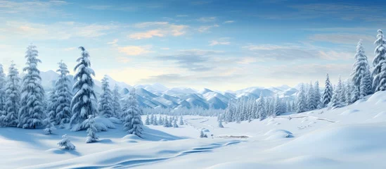 Rideaux occultants Destinations The winter landscape in Europe is a breathtaking sight with its snowy white blankets covering the picturesque countryside while the blue sky and colorful plants add a burst of beauty to the