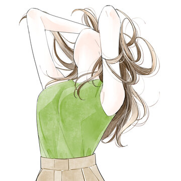 頭を抱えてのけぞる女性