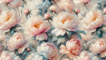Pattern background with peonie flowers. Vintage style.