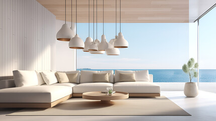 Seaside Elegance: Beach House Living Room Retreat,modern living room,AI Generative 