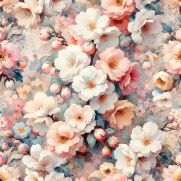 floral pattern with pink and white flowers.