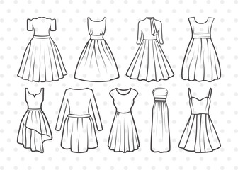 Dress Clipart SVG Cut File | Women's Dresses Svg | Dresses Svg | Gown Svg | Long Gown Svg | Prom Dress Svg | Wedding Dress Svg | Dress Svg Bundle