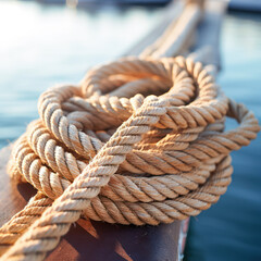 closeup of abraded rope from ship.