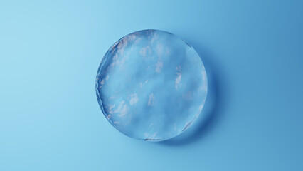 水色背景に円形の氷の台座。俯瞰。（横長）
