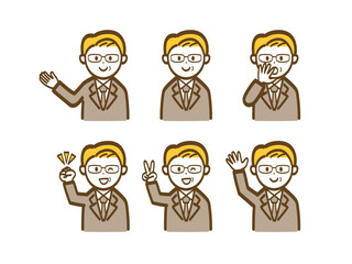Fototapeta premium ミドルシニア世代のビジネスマンのポーズ別イラストセット