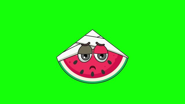 watermelon emoticon face with head bandage, emoji loop animation
