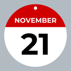Fototapeta premium november 21 calendar reminder. 21 november daily calendar icon template. Calendar 21 november icon Design template. Vector illustration