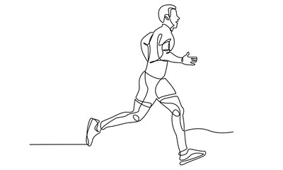 Fototapeta na wymiar continuous line drawing of a male athlete running fast.Single-line Individual sports vector illustration. concept of sports, training, athlete, fitness, running isolate of white background. 