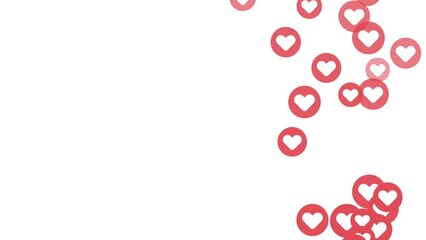 Heart shape icons moving up on a white background