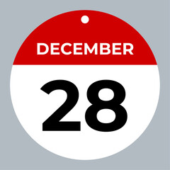december 28 calendar reminder. 28 december daily calendar icon template. Calendar 28 december icon Design template. Vector illustration