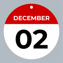december 2 calendar reminder. 2 december daily calendar icon template. Calendar 2 december icon Design template. Vector illustration