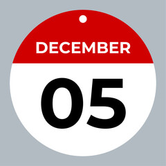 december 5 calendar reminder. 5 december daily calendar icon template. Calendar 5 december icon Design template. Vector illustration