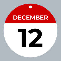 december 12 calendar reminder. 12 december daily calendar icon template. Calendar 12 december icon Design template. Vector illustration