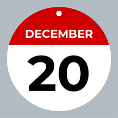 december 20 calendar reminder. 20 december daily calendar icon template. Calendar 20 december icon Design template. Vector illustration