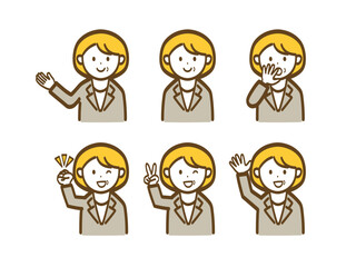 ミドルシニア世代のビジネスウーマンのポーズ別イラストセット