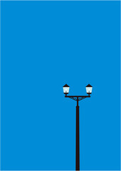 青空と街灯の切り絵風デザインイラスト