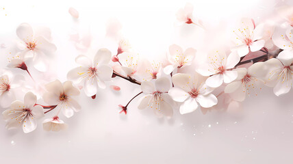 Spring flowers on a white background. Sakura on a white background. Background. Wallpaper. Banner. Generated AI. Photoshop improved