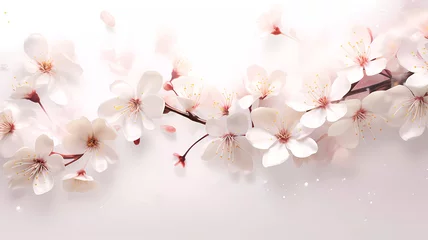 Rolgordijnen Spring flowers on a white background. Sakura on a white background. Background. Wallpaper. Banner. Generated AI. Photoshop improved © Елена Дзюба