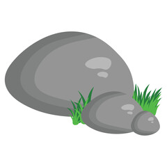 Stone Grass Illustration. Rock with grass natural decoration. Vector illustration.