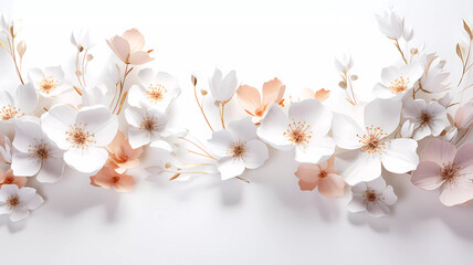 Sakura flowers on a white background. Background. Wallpaper. Banner. Generated AI. Photoshop...