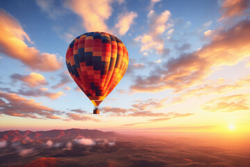 Aerial journey Hot air balloon ride offers a weightless adventure amidst mountainous wilderness. AI Generative tranquility in the clouds! - obrazy, fototapety, plakaty
