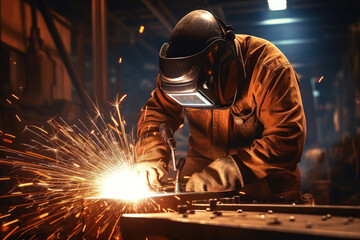 Crafting precision Handymen perform welding and grinding, sparks illuminating their workshop. AI Generative magic captures their skilled metalwork.