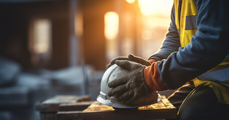 Worker's hands shape the building's future - obrazy, fototapety, plakaty