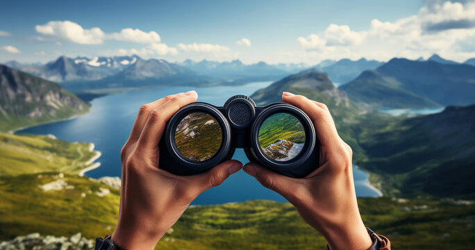 Hands grasp binoculars to view