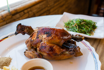 Grill whole chicken in the restaurant