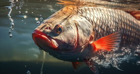 Fish ensnared by fisherman bait - obrazy, fototapety, plakaty