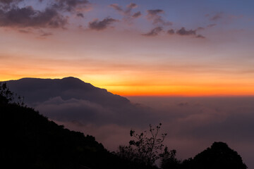 Beautiful cloudscape over the mountain at sunset time