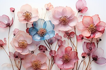 turquoise dainty soft pink pressed dried flowers in watercolor on a white background