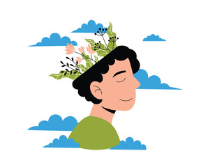 Smiling Boy in Calm Mind with Flowers in Head | Mental Health Series