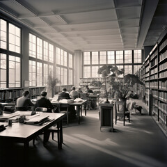 Fototapeta na wymiar 1950 interior of library located.
