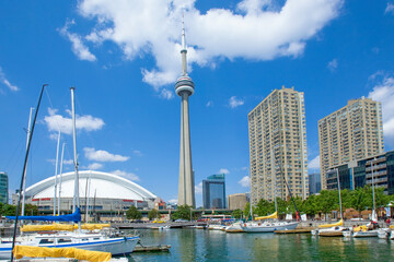  Toronto Harbourfront marina with CN Tower and Rogers Centre