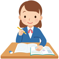 勉強する学生　女の子　中学生　高校生